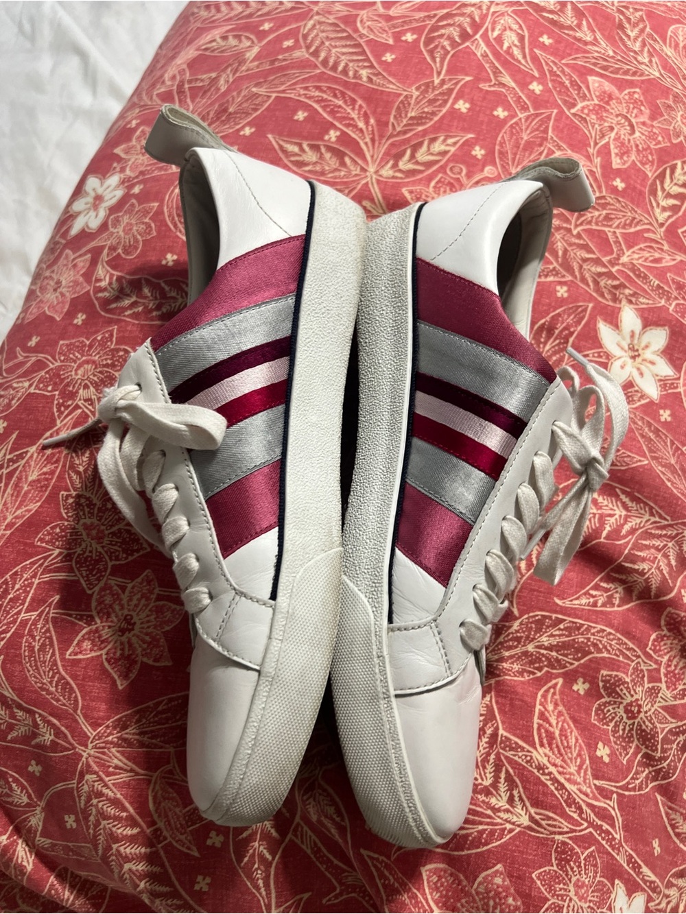Diane Von Furstenberg White Sneakers with Pink and Red Stripes